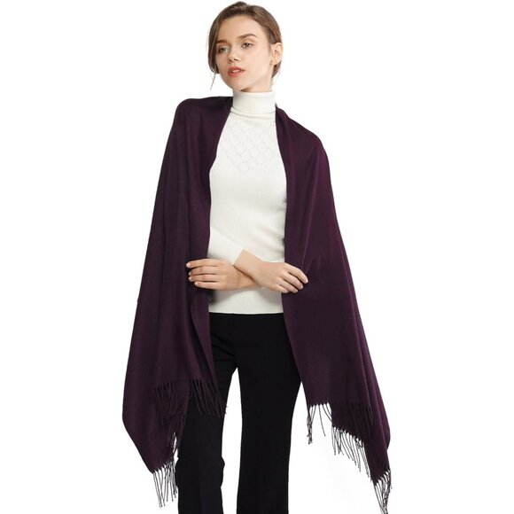 ⚡Women's Dark Purple Pashmina Evening Dress Bridesmaid Winter Warm Long Scarf - Picture 1 of 8